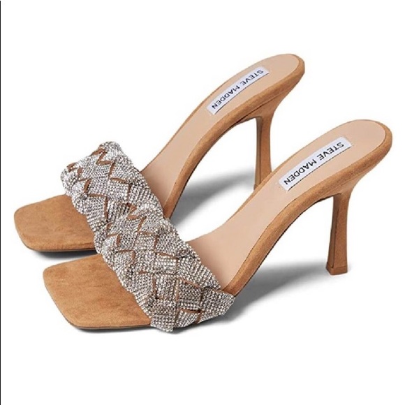 Steve Madden Shoes - Steve Madden Jazlin Rhinestone Square Open Toe Stiletto Mule Heeled Sand…